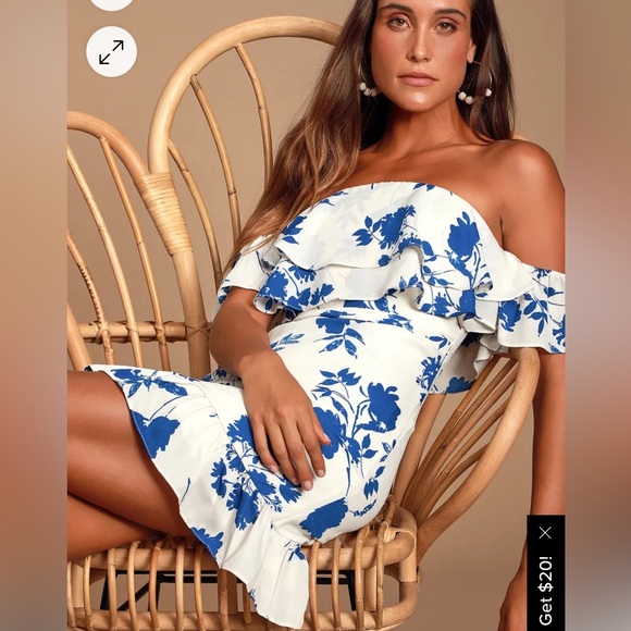 Lulus- Talia White Floral Print Off-the-Shoulder Mini Dress - Picture 3 of 8